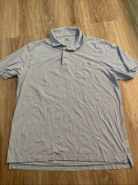 Peter Millar Light Blue and White Striped Polo Shirt